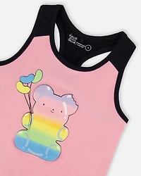 Deux par Toddler Girls Cotton Racerback Tank Top Candy Pink And Black - Toddler|Child