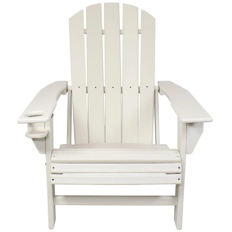 Adirondack Chair with Cup Holder - Outdoor All-Weather Adirondack Chair for the Fire Pit, Patio, Campsite, or Yard - 300-Pound Capacity - White