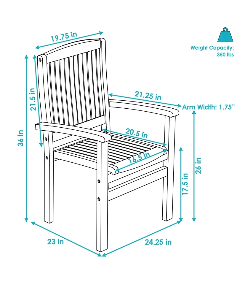 Outdoor Solid Teak Wood Slat-Back Patio Dining Armchair