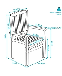 Outdoor Solid Teak Wood Slat-Back Patio Dining Armchair