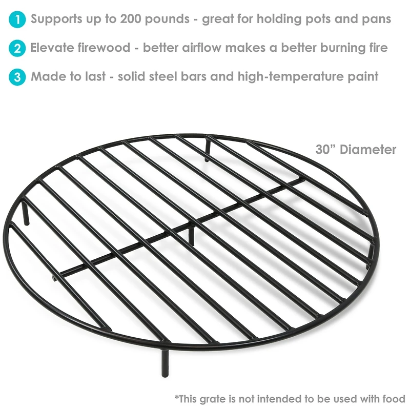 Outdoor Heavy-Duty Steel with High-Temperature Finish Round Fire Pit Firewood Log Grate - Black