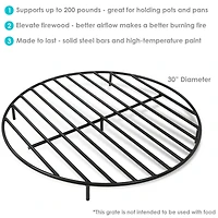 Outdoor Heavy-Duty Steel with High-Temperature Finish Round Fire Pit Firewood Log Grate - Black