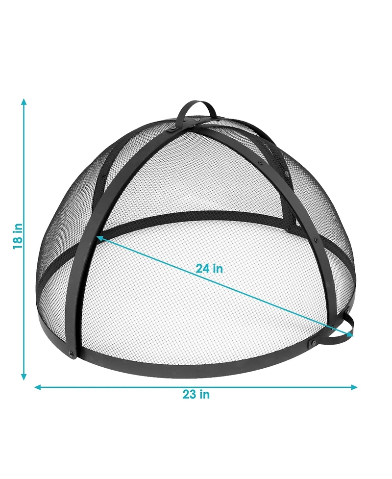 Fire Pit Screen - Round Fire Pit Spark Screen - Heavy-Duty Steel Mesh Metal Cover with Handle - Fire Pit Screen Cover with Door - 24 Inch Diameter
