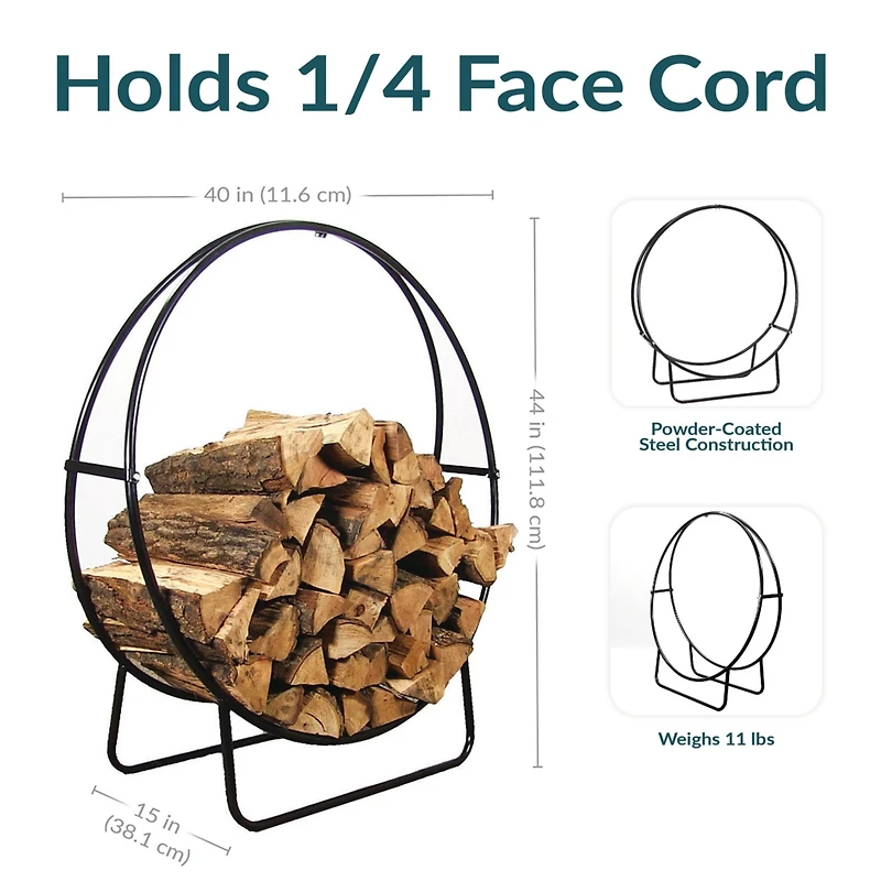 Indoor/Outdoor Steel Round Fire Pit or Fireplace Firewood Log Hoop Rack Holder - Black
