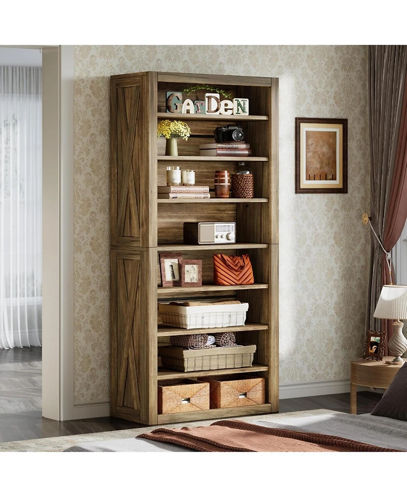 Tribesigns 70.59-Inch Tall Bookshelf Pack of 2, 8-Tier Wooden Bookcase, Large Floor Standing Book Shelf Organizer, Farmhouse Open Etagere Bookcase for