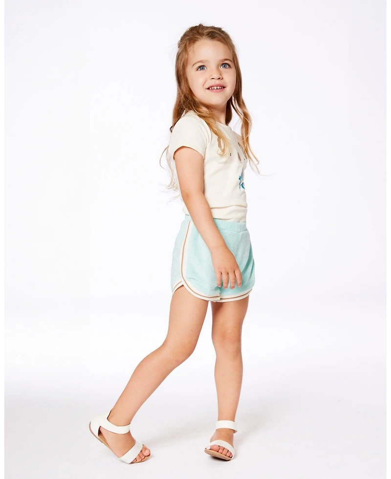 Deux par Toddler Girls Terry Cloth Short Turquoise And Beige - Toddler|Child