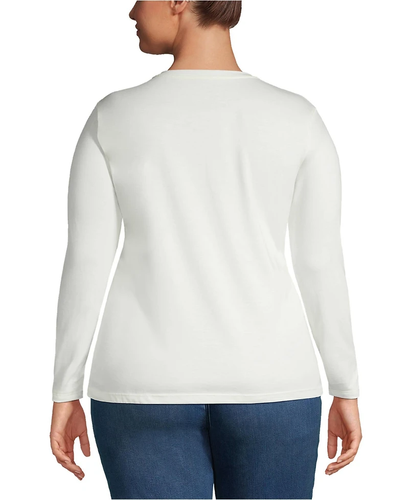 Lands' End Plus Relaxed Supima Cotton Long Sleeve Crew Neck T-Shirt
