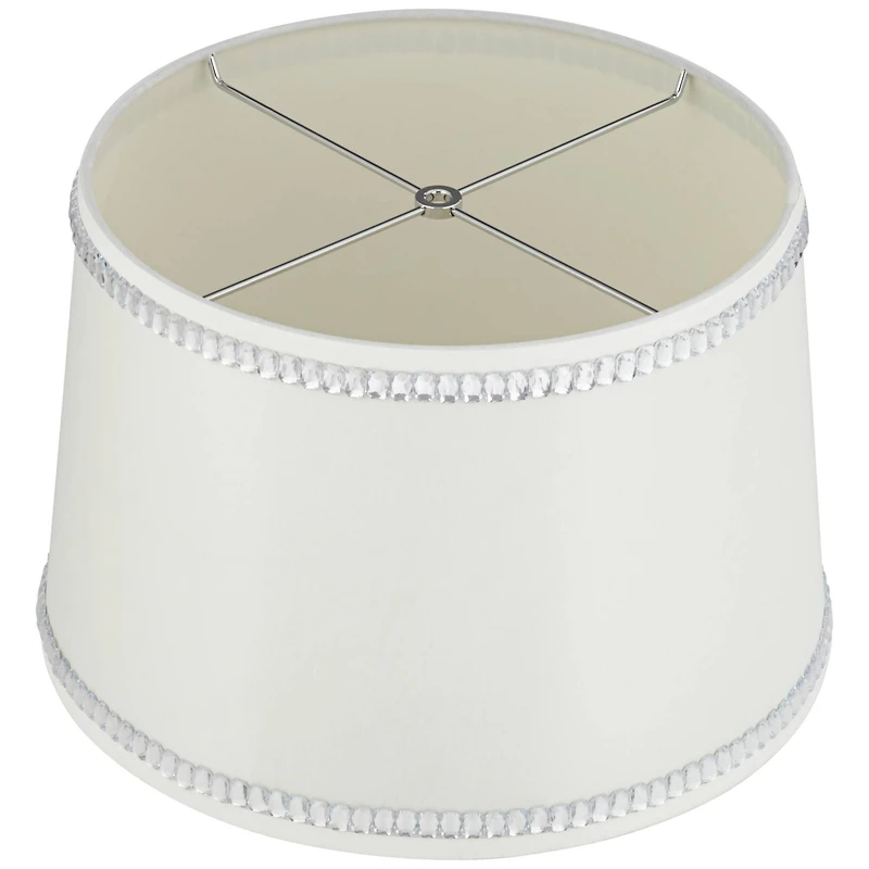 Springcrest White Medium Drum Lamp Shade with Crystal Trim 13" Top x 15" Bottom x 10" High x 10" Slant (Spider) Replacement