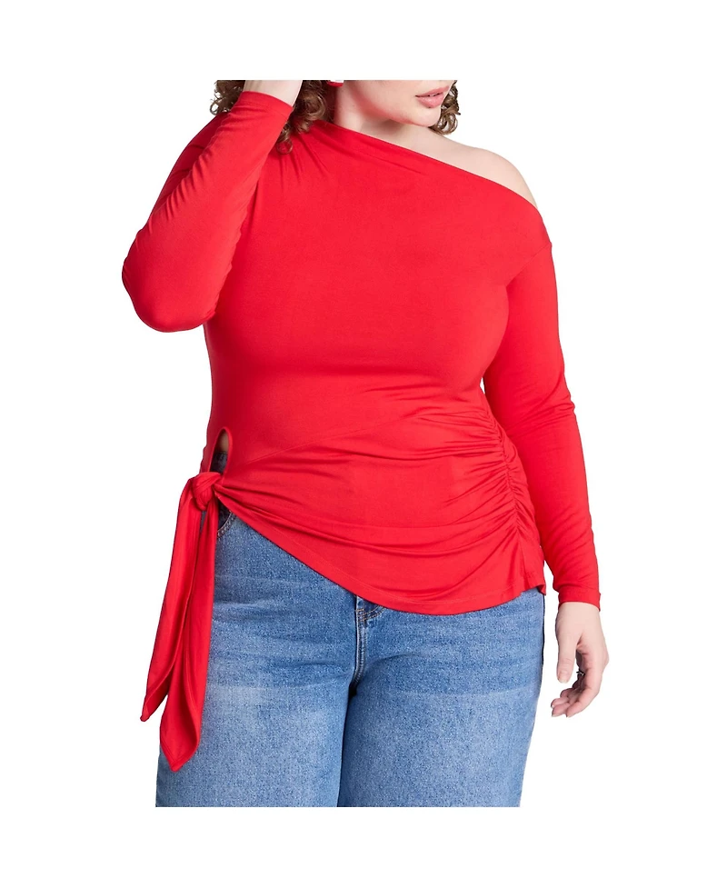 Eloquii Women's Plus Size Asym Top With Tie