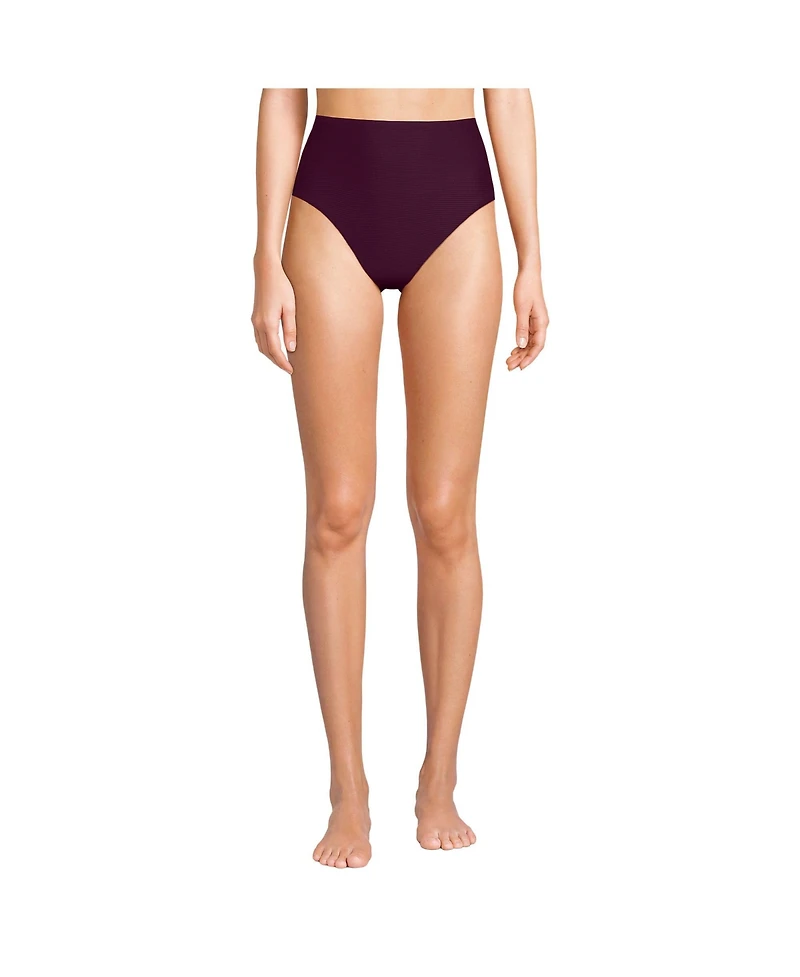 Lands' End Women's Chlorine Resistant Ottoman Rib High Waisted Bikini Bottoms