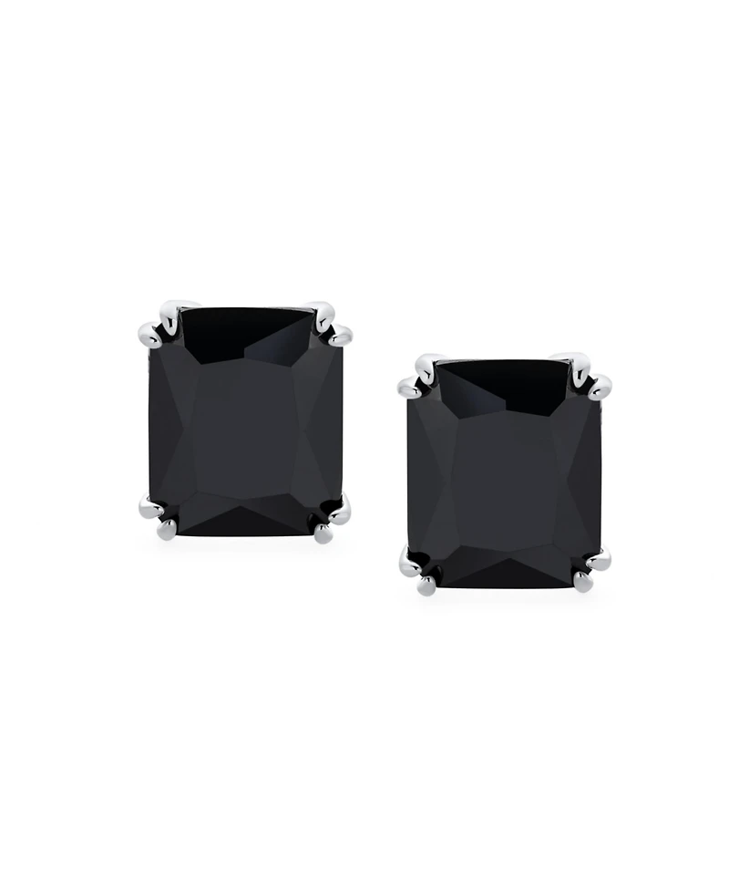 Bling Jewelry Rectangle Shape Statement 7CT Emerald Cut Cz Solitaire Clip On Stud Earrings Rhodium Plated Brass Non Pierced 14MM x 12MM