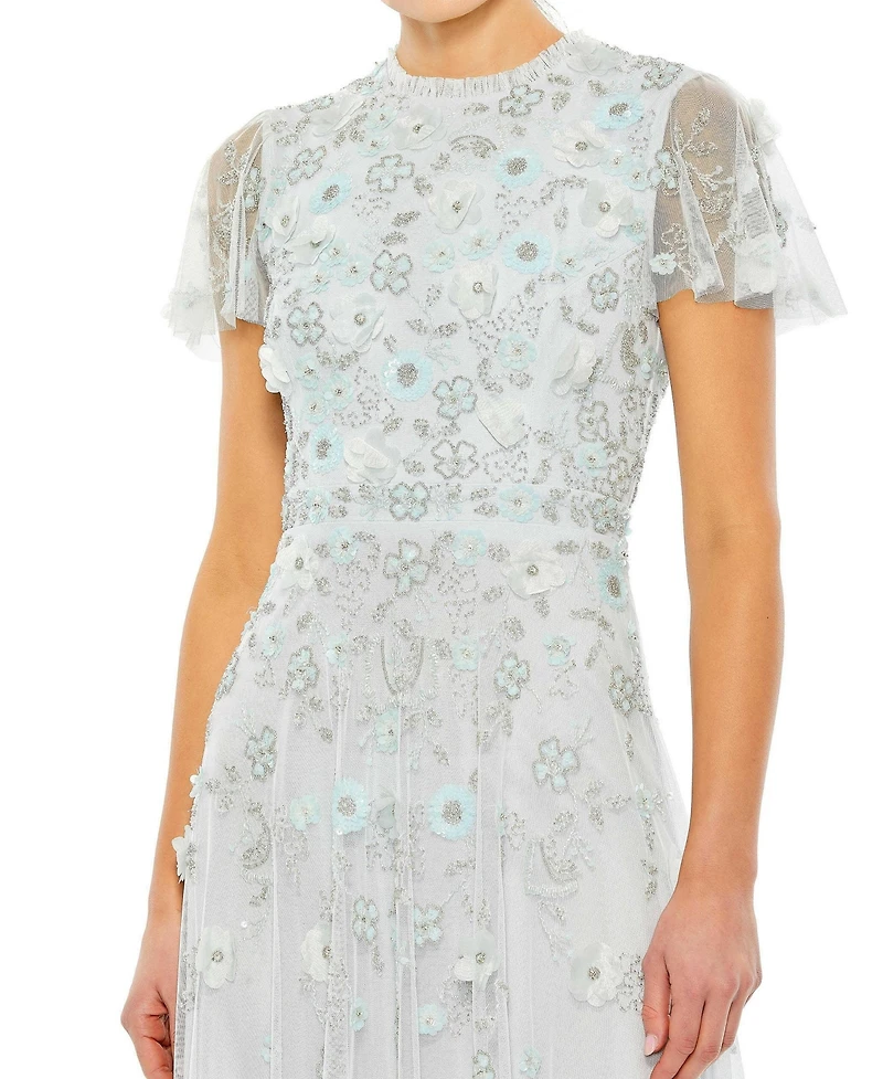 Mac Duggal Women's Embellished High Neck Cap Sleeve A Line Dress