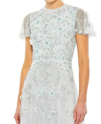 Mac Duggal Women's Embellished High Neck Cap Sleeve A Line Dress