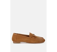 Awen Monochromatic Horsebit Real Suede Loafers