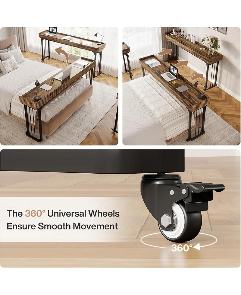 Tribesigns Overbed Table with Wheels, Mobile Computer Desk Makeup Vanity Desk with Storage, Standing Laptop Cart, Over Bed Makeup Table with Mirror, V