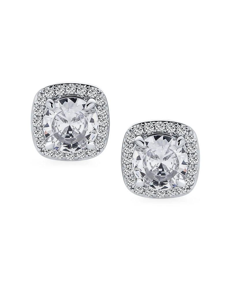 Bling Jewelry Traditional 2CT Solitaire Round Cubic Zirconia Cz Square Halo Clip On Stud Earrings Non Pierced