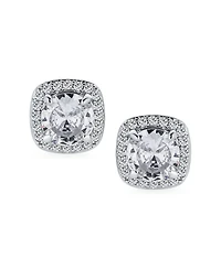 Bling Jewelry Traditional 2CT Solitaire Round Cubic Zirconia Cz Square Halo Clip On Stud Earrings Non Pierced