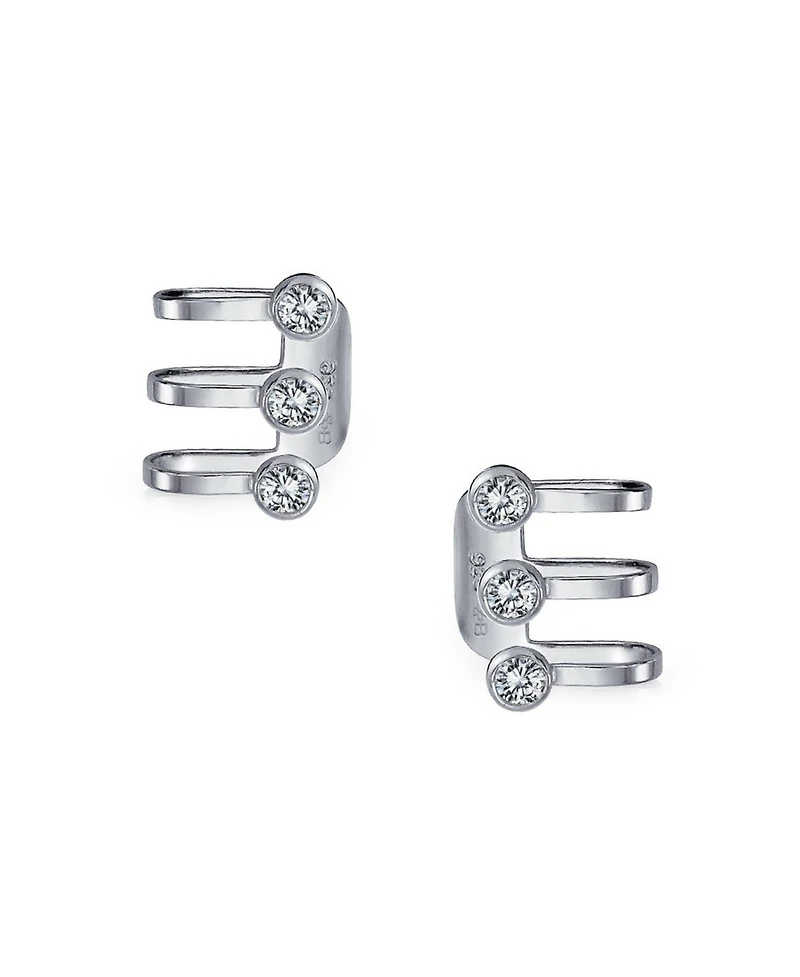 Bling Jewelry Minimalist Geometric Cz Bezel Triple Band Ear Cuff Cartilage Earrings Sterling Silver