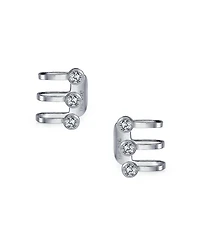 Bling Jewelry Minimalist Geometric Cz Bezel Triple Band Ear Cuff Cartilage Earrings Sterling Silver