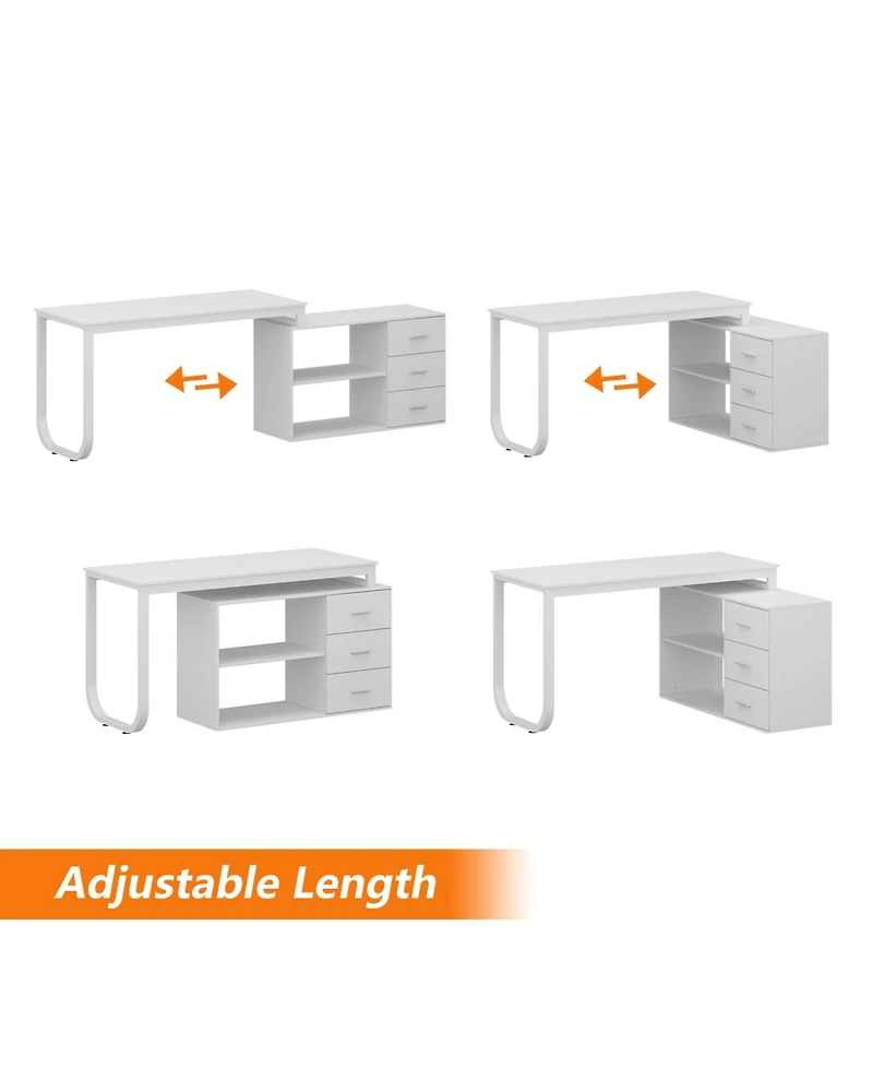 Famapy 55.1 in. L-Shaped Brown Wood Computer Desk Writing Office Executive W/Removable Tabletop, Shelves, 3-Drawers