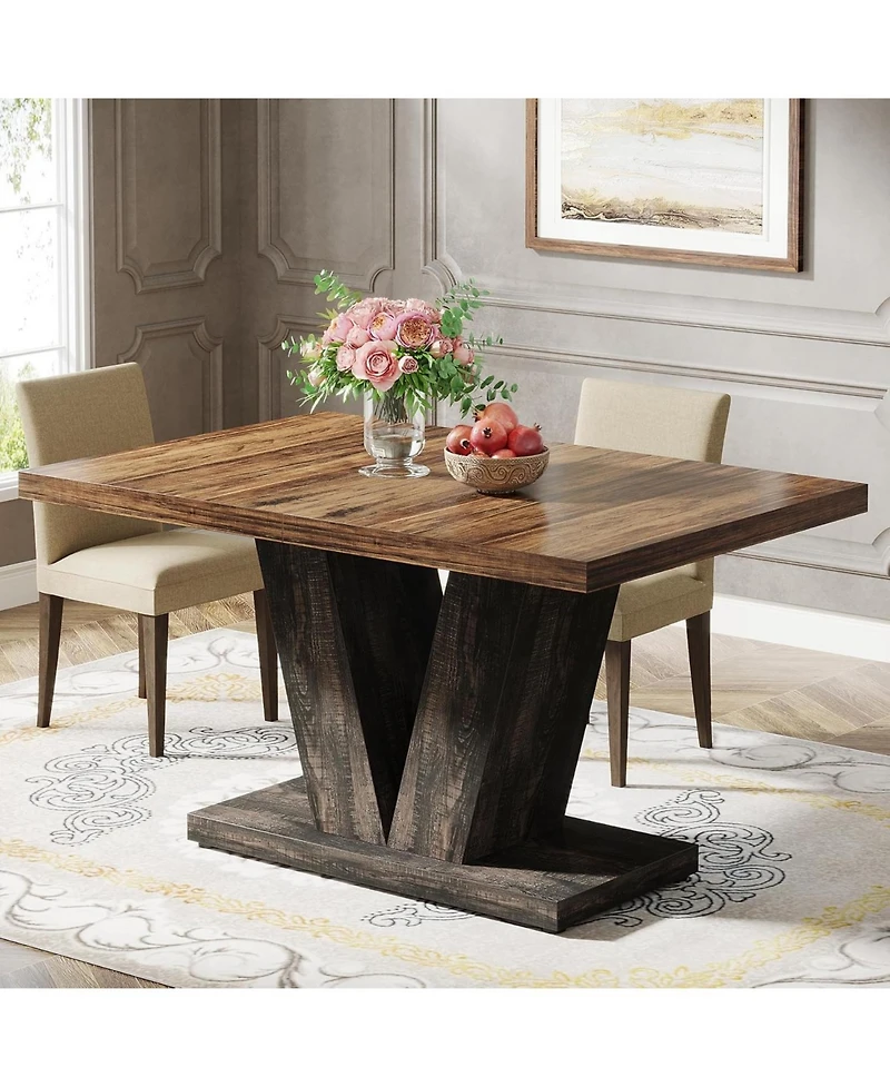 Tribesigns 47-Inch Dining Table for 4, Black Kitchen Dinner with Heavy Duty Pedestal, Farmhouse Wooden Eating Home, Room, Small