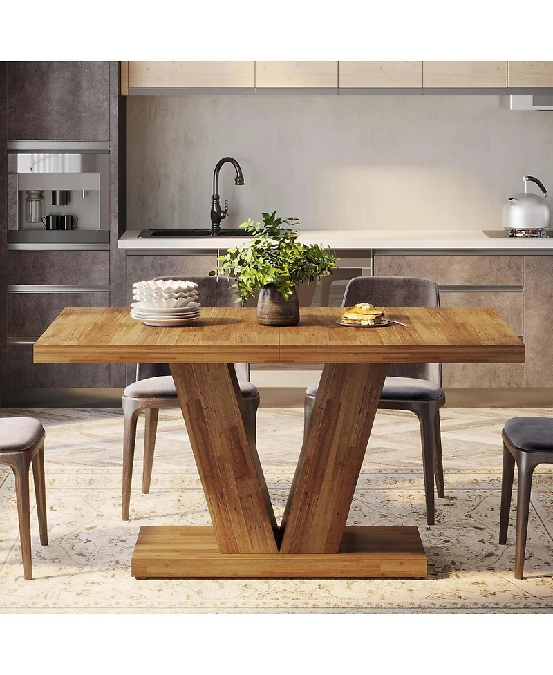 Tribesigns 47-Inch Dining Table for 4, Black Kitchen Dinner Table with Heavy Duty Pedestal, Farmhouse Wooden Eating Table for Home, Dining Room, Small