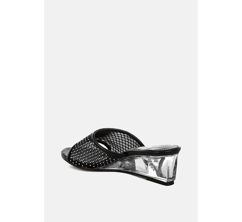 Tempra Mesh Clear Heel Wedge Sandals