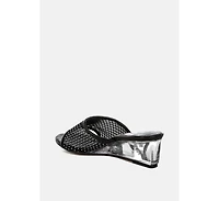 Tempra Mesh Clear Heel Wedge Sandals