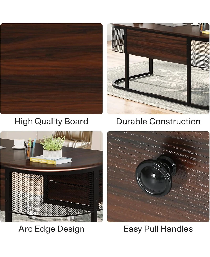 Tribesigns 63-Inch Executive Desk with 4 Drawers, Large Office Desk Computer Desk, Business Furniture Desk Workstation for Home Office, Dark Walnut