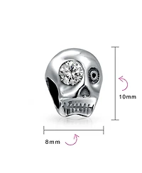 Bling Jewelry Halloween Skeleton Skull Charm Bead with Cz Eye Sterling Silver European Bracelet