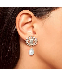 Jessica Simpson Gold-Tone Evil Eye Pearl Drop Earrings