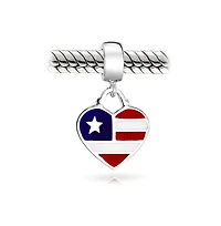 Bling Jewelry Patriotic Flag Heart Dangle Charm Bead Sterling Silver European Bracelet