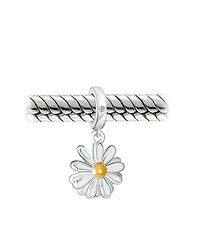 Bling Jewelry White Sunflower Daisy Charm Bead 14K Gold Plated Sterling Silver Bracelets