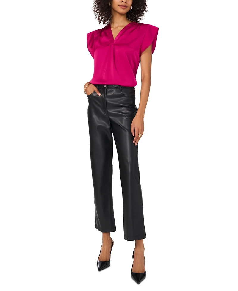 Vince Camuto Women's Satin Flutter-Sleeve V-Neck Top