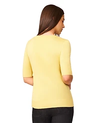 Melissa Paige Petite Rolled V-Neck Elbow-Sleeve Sweater