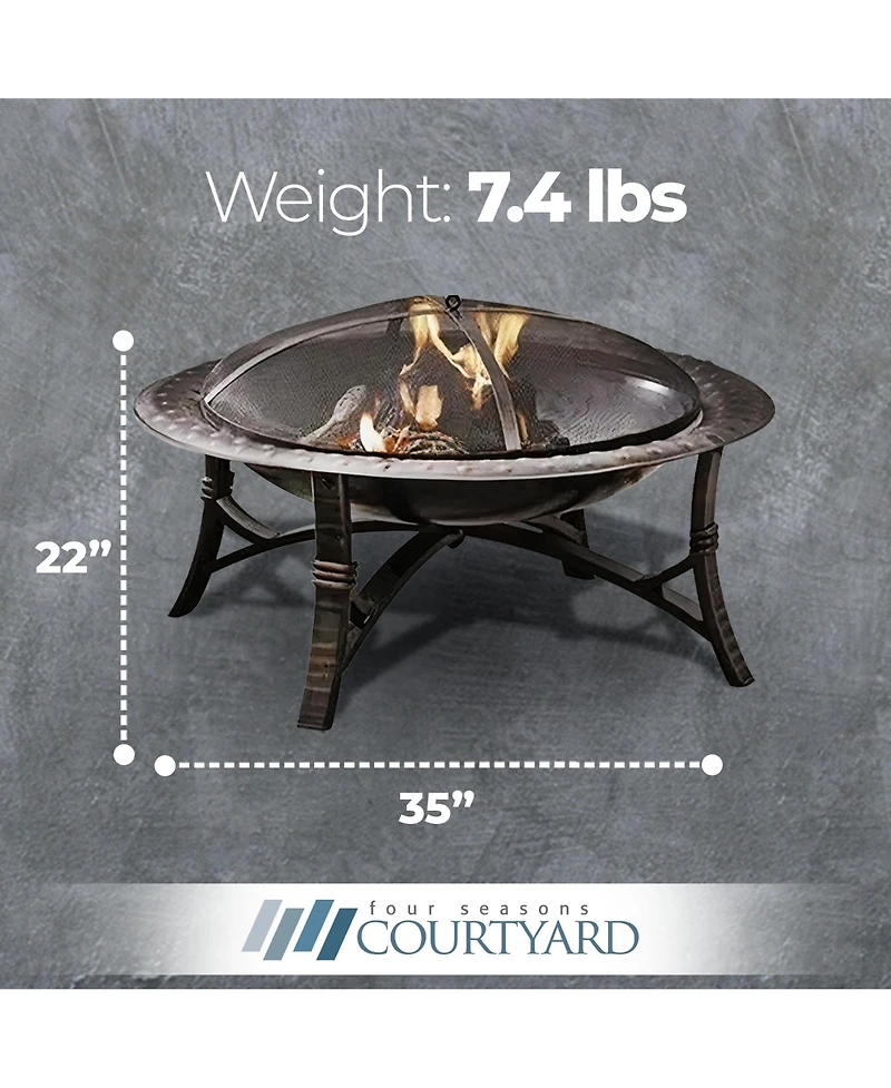 Four Seasons Courtyard 35 Inch Round Wood Burning Fire Bowl w/ Fire Grate, Black