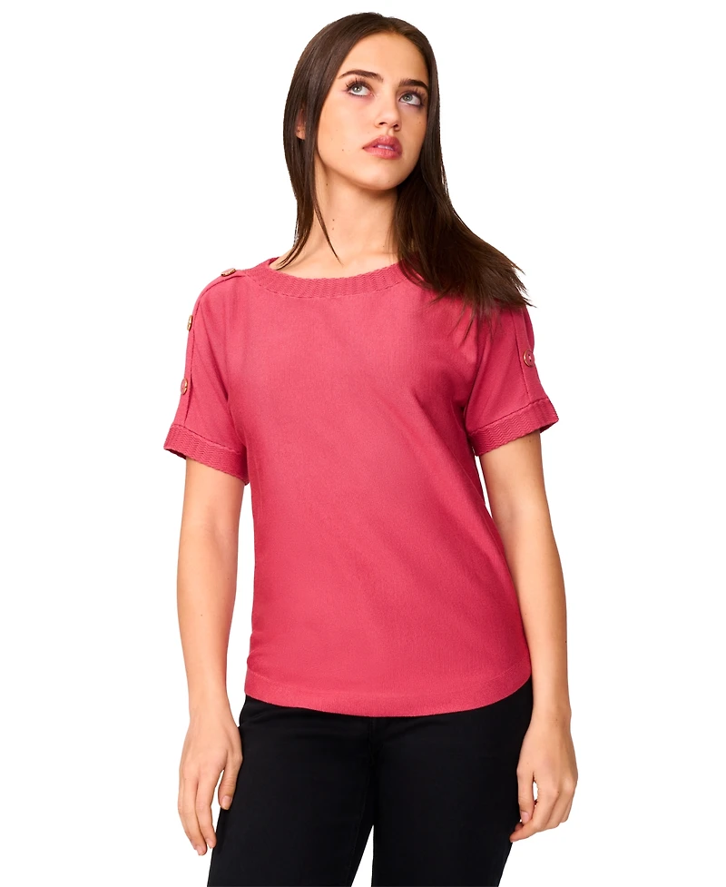 Melissa Paige Petite Button Detail Dolman Short-Sleeve Sweater