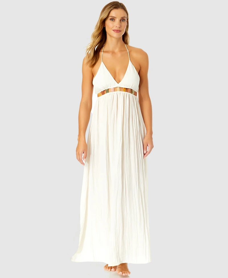 Ibiza Anne Cole Women's V-Neck Jewel Halter Maxi Cover-Up Dress