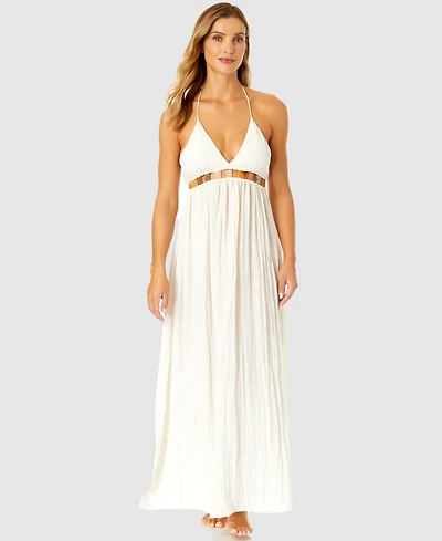 Ibiza Anne Cole Women's V-Neck Jewel Halter Maxi Cover-Up Dress