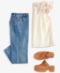 Liverpool Los Angeles Womens Flutter Sleeve V Neck Embroidered Blouse Kennedy Cropped Straight Leg Denim Jeans