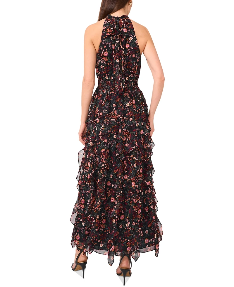 1.state Women's Halter Mock Neck Ruffled Maxi Dress