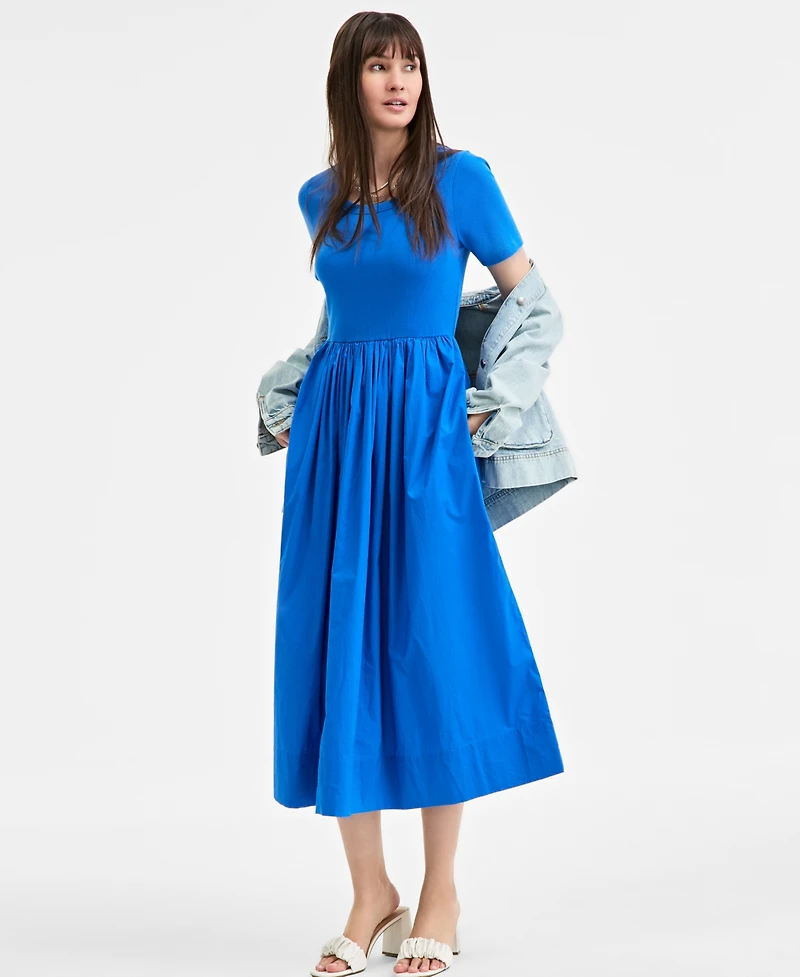 On 34th Women's Mixed-Media Short-Sleeve Midi Dress, Exclusively at Macy's