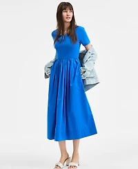 On 34th Women's Mixed-Media Short-Sleeve Midi Dress, Exclusively at Macy's