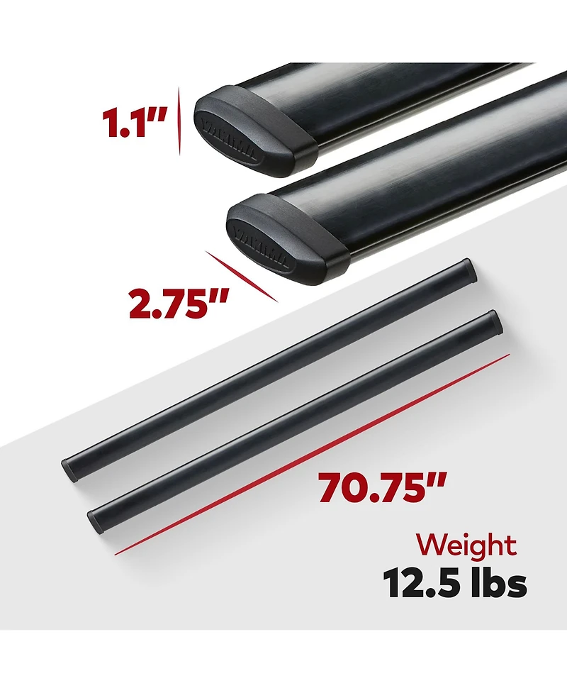 Yakima 70 Inch Steel CoreBar Aerodynamic Roof Rack Crossbars, Black, Set of 2