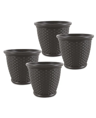 Suncast Sonora 18 Inch Resin Wicker Decorative Flower Planter, Brown (4 Pack)
