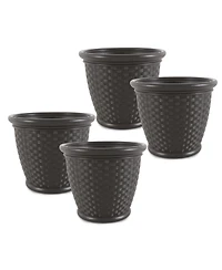 Suncast Sonora 18 Inch Resin Wicker Decorative Flower Planter, Brown (4 Pack)
