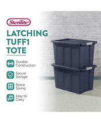 Sterilite Tuff1 30 Gallon Plastic Storage Tote Bin w/Latching Lid, Blue (4 Pack)
