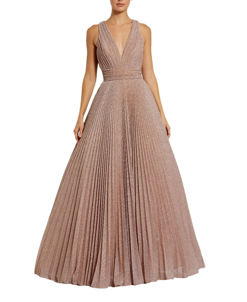 Mac Duggal Women's Shimmering Georgette Pleated Sleeveless Gown