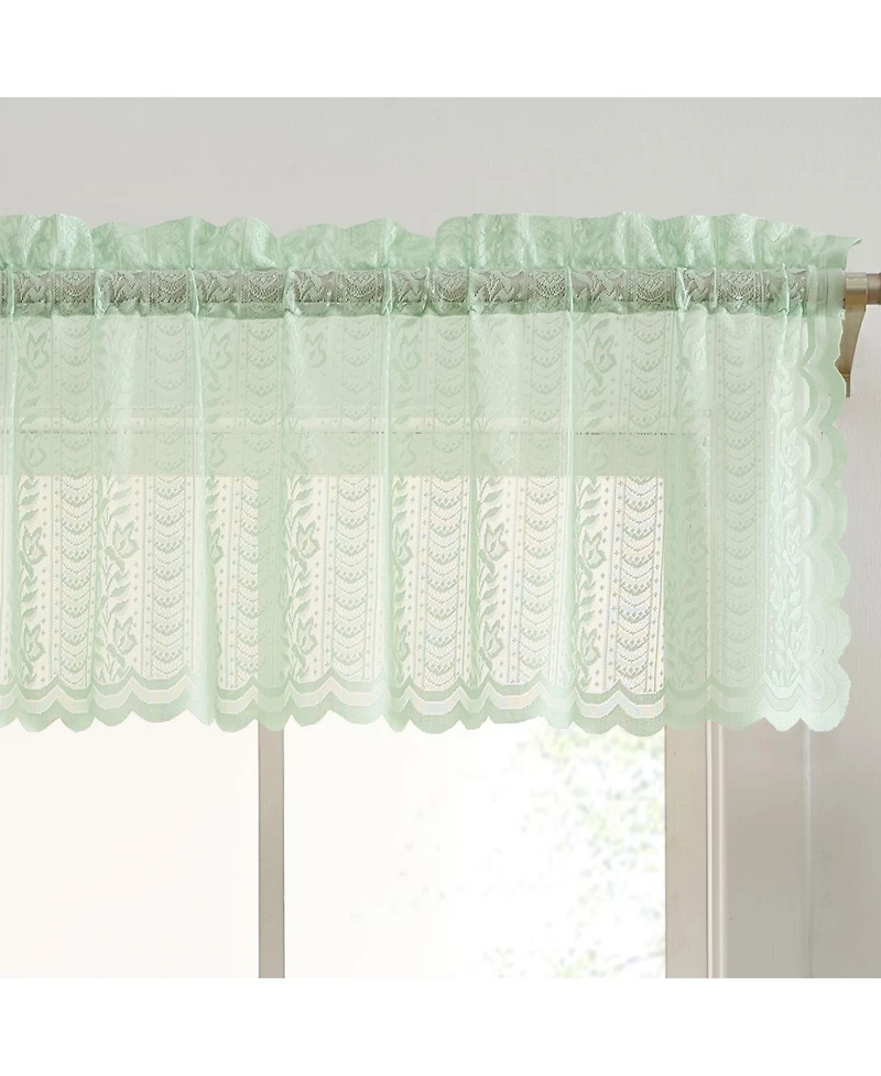 Hlc.me Sophia Floral Rod Pocket Lace Semi Sheer Voile Short Valance for Small Windows