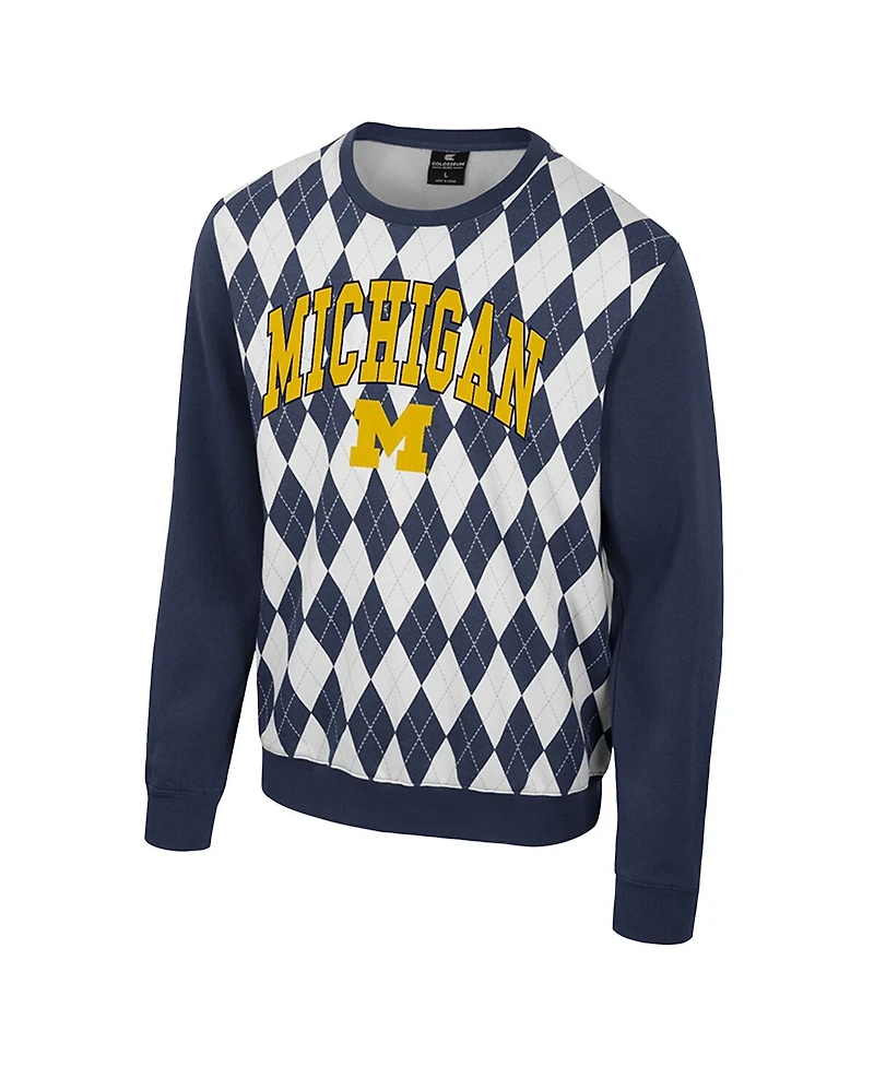 Colosseum Men's Navy Michigan Wolverines the Dealio Argyle Pullover Sweatshirt